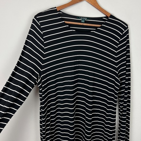Lauren Ralph‎ Lauren Tunic Top Womens XL Black Cream Twofer Stripe Long Sleeve - Picture 5 of 8